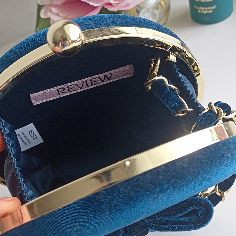 REVIEW Locky Teal Blue Green Velvet Clutch Purse Crossbody Bag NWT - Picture 6 of 6
